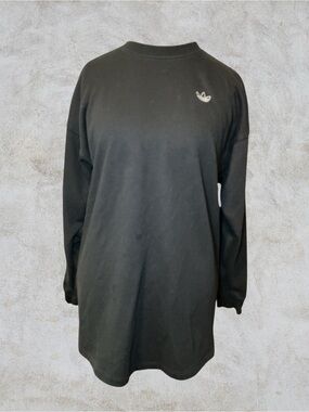 adidas Black Longline Crewneck with Small Trefoil